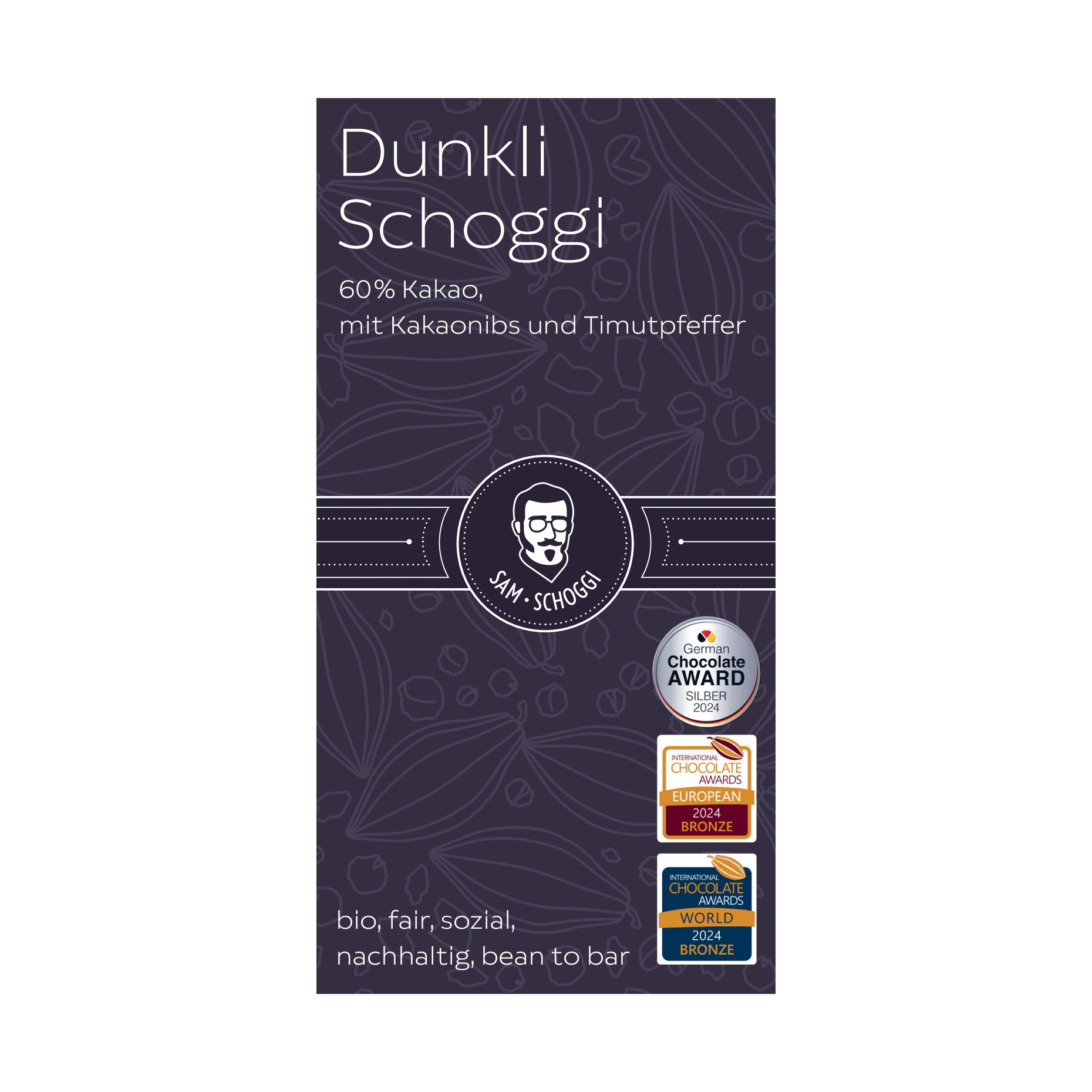 Dunkli Schoggi 60% mit Kakaonibs & Timutpfeffer