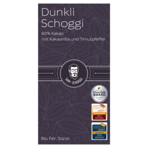 Dunkli Schoggi 60% mit Kakaonibs & Timutpfeffer