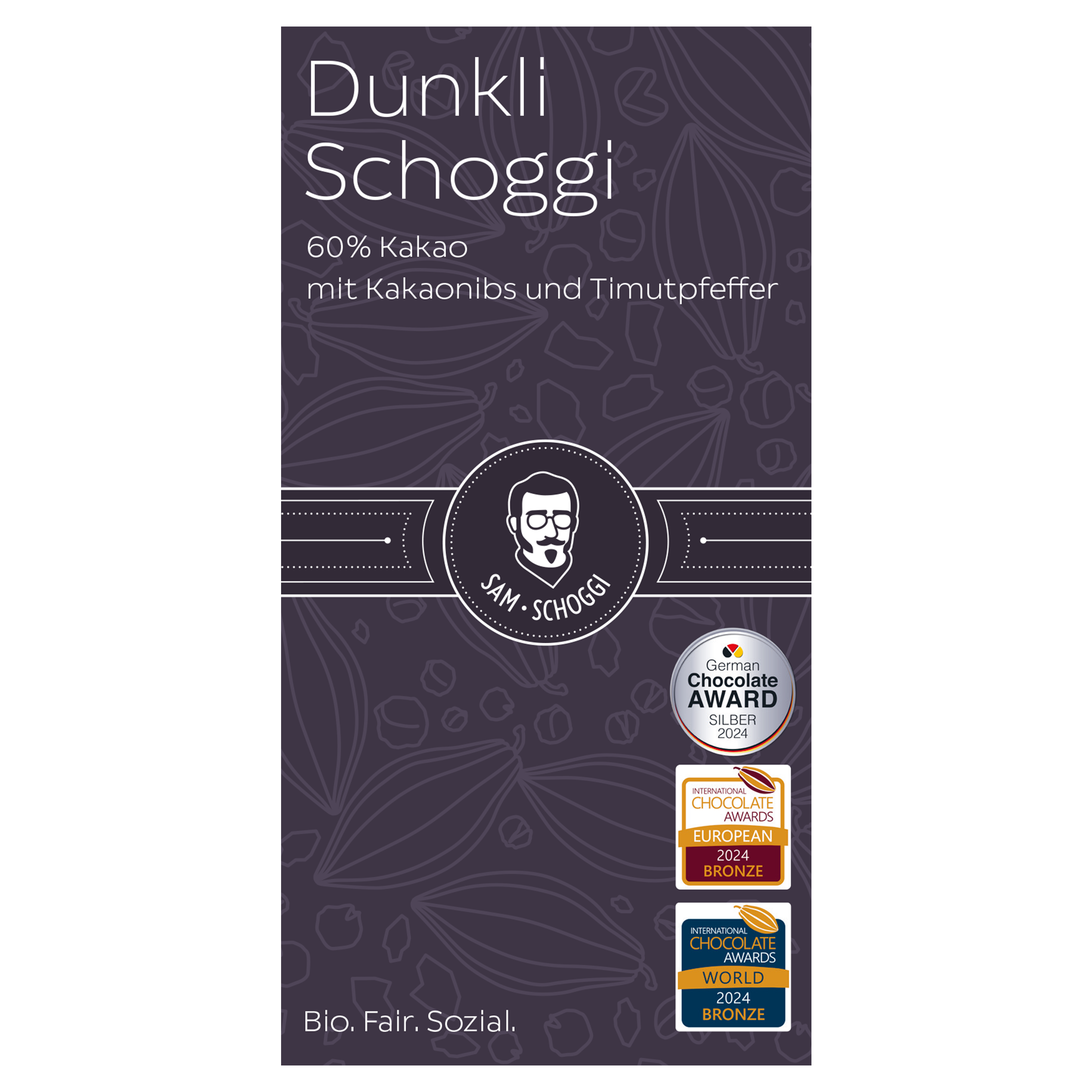 Dunkli Schoggi 60% mit Kakaonibs & Timutpfeffer